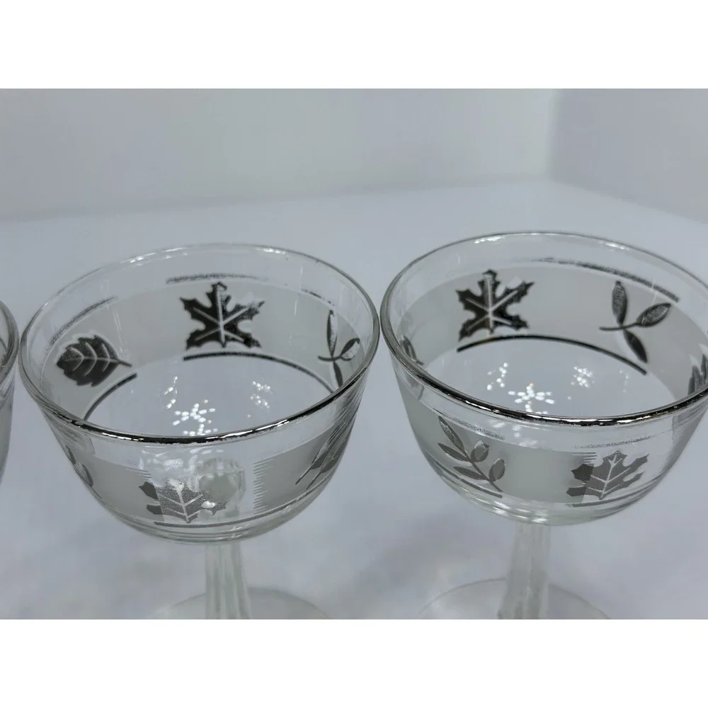 6 Vintage Libbey Silver‎ Leaf Frosted Champagne Glasses 5